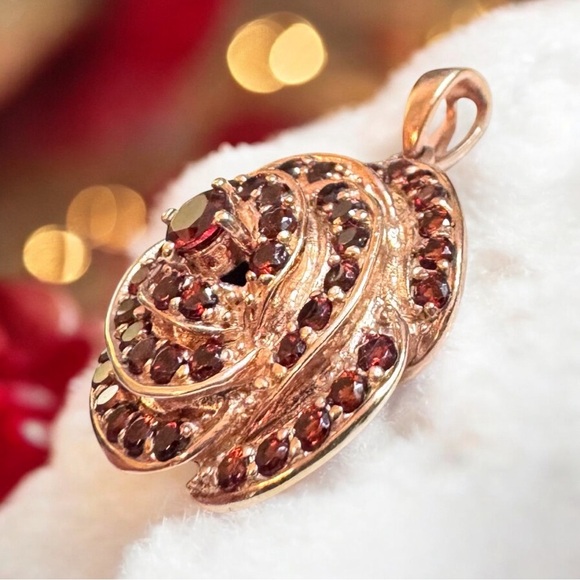 Rose Gold Over Sterling Garnet Rose Pendant - Picture 4 of 11